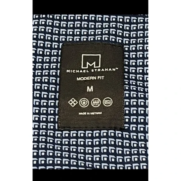 Michael Strahan Mens Sz Med Dark Blue Geometric Short Sleeve Button Down Shirt - Picture 8 of 9